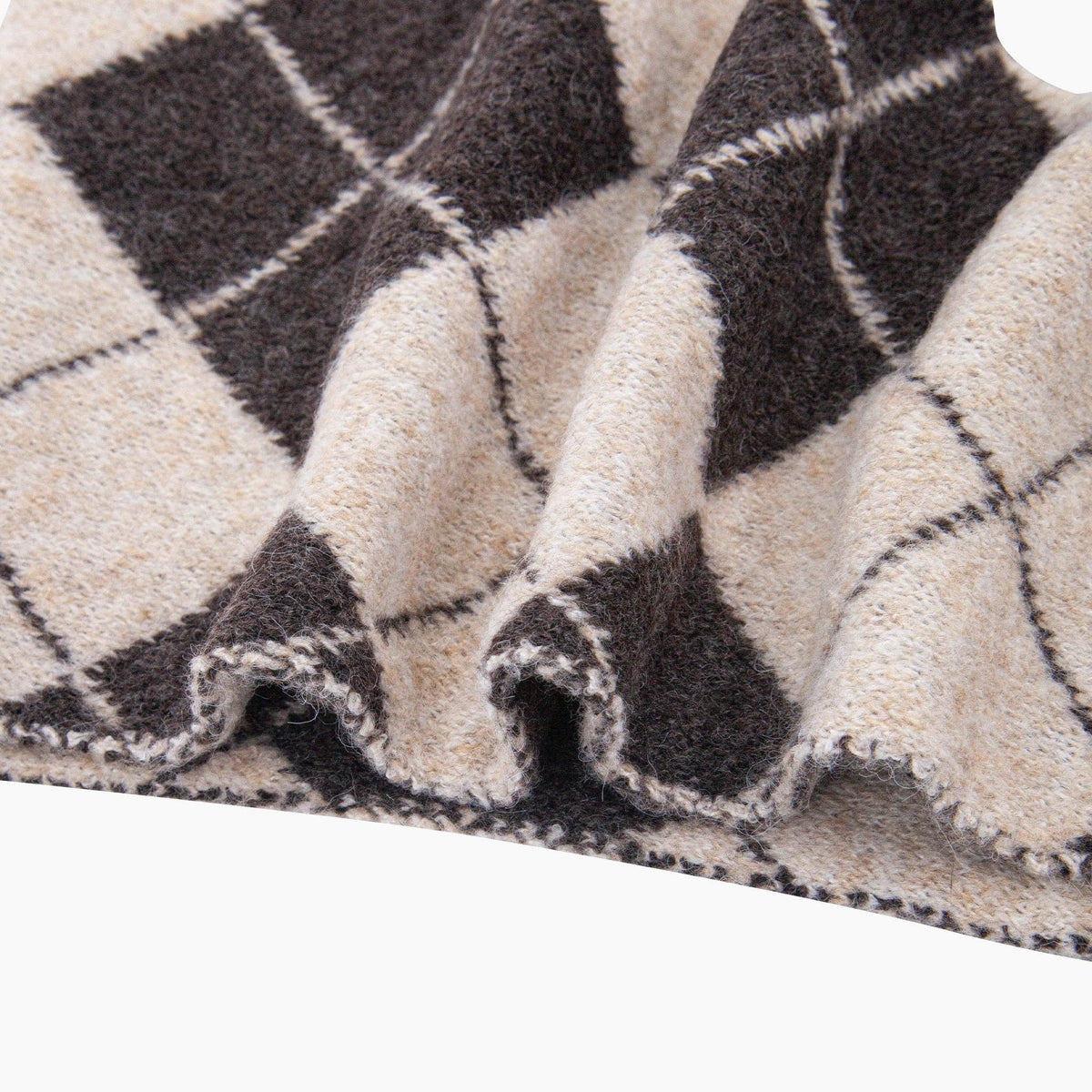 Lucie Traditional Check Triangle Heavyweight Scarf in Brown/Cream