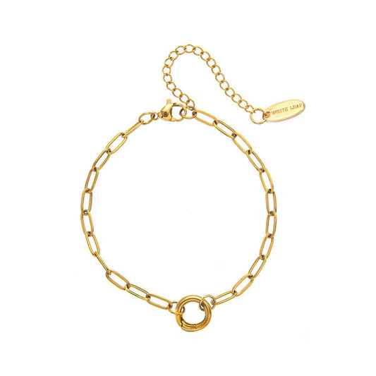 Mini Paperclip Chain Open Ring Bracelet in Gold