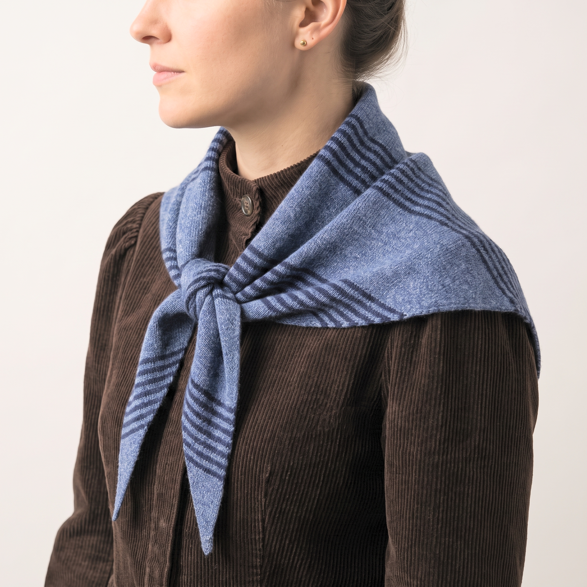 Kelsey Striped Triangle Heavyweight Scarf in Navy/Denim