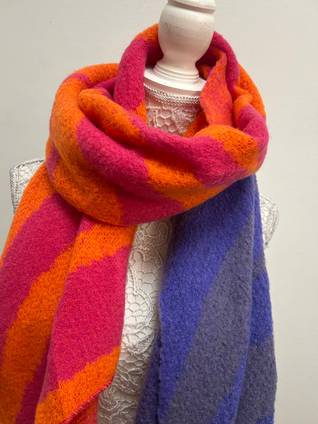 Zia Heavyweight Scarf - Fuchsia/Orange, Animal Stripe