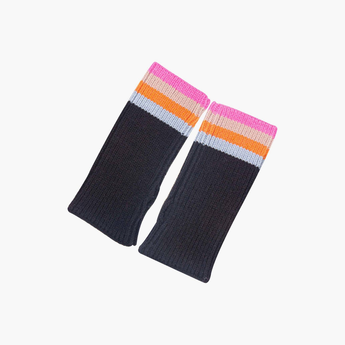 Dollie Wrist Warmers- Black, Rainbow Stripe