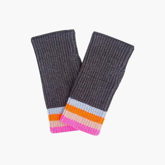 Dollie Wrist Warmers- Dark Grey, Rainbow Stripe