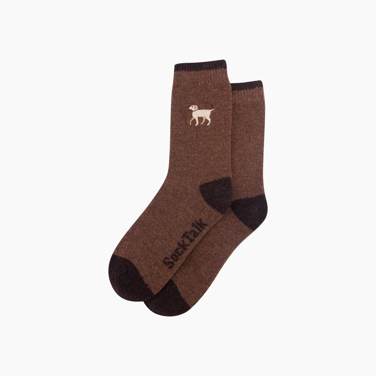 Golden Labrador Embroidered 50% Wool Socks in Brown