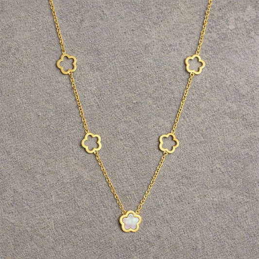 Tarnish Resistant Pearlescent Flower Necklace