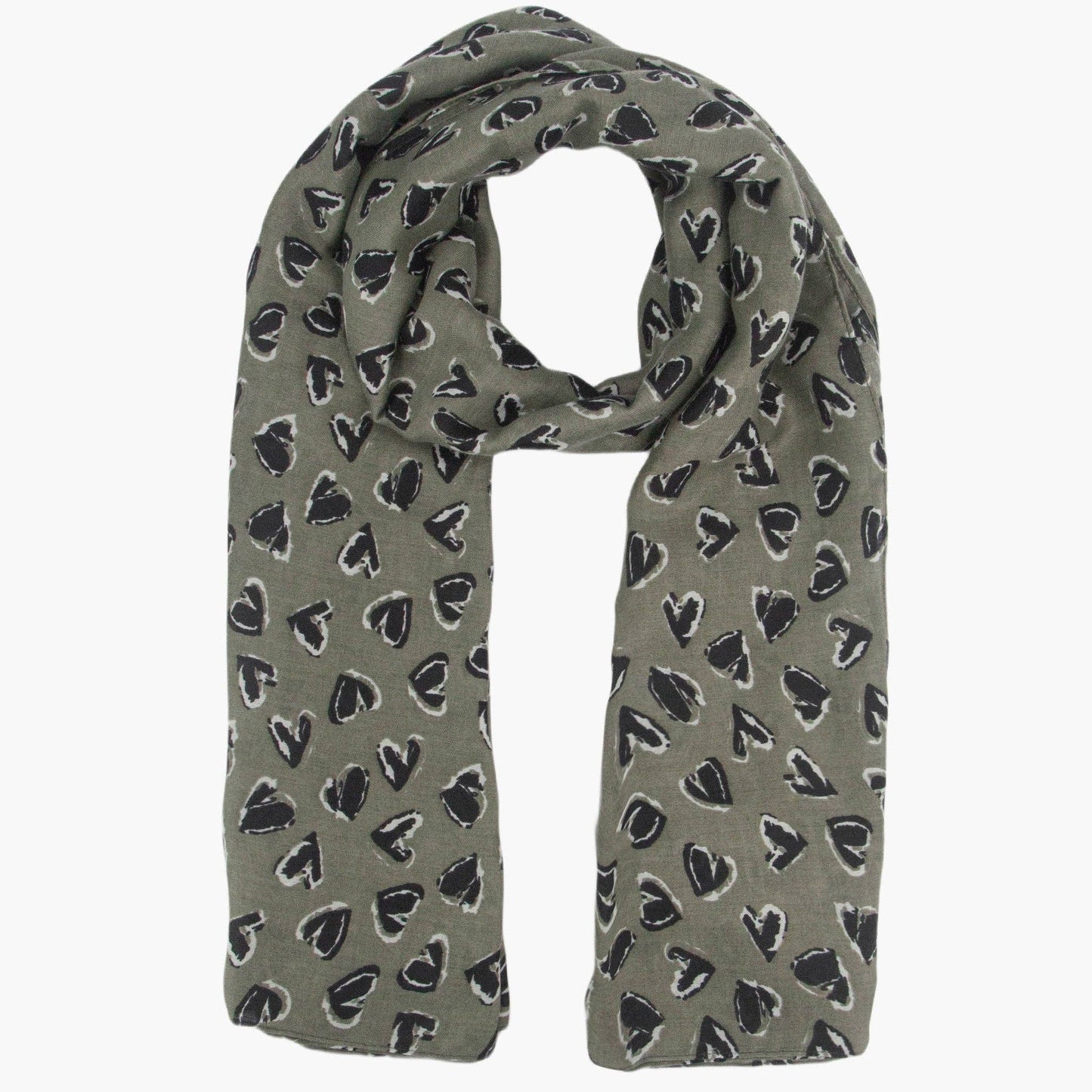 Kara Khaki/Black Hearts Lightweight Scarf