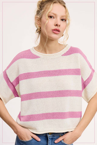 Boxy Silhouette Stripe Lightweight Sweater Top