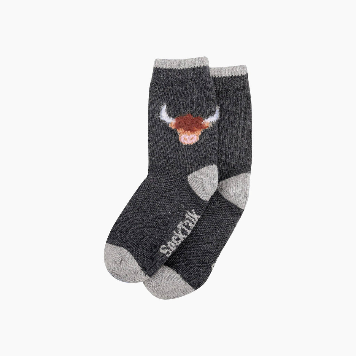 Highland Cow 50% Wool Fluffy Element Socks in Dark Grey Marl