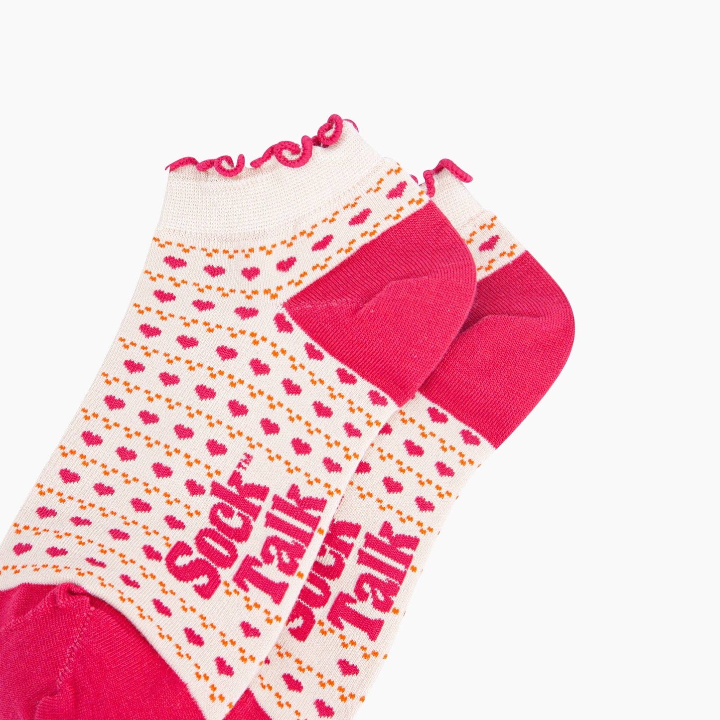 Love Heart Striped Bamboo Trainer Socks in Pink