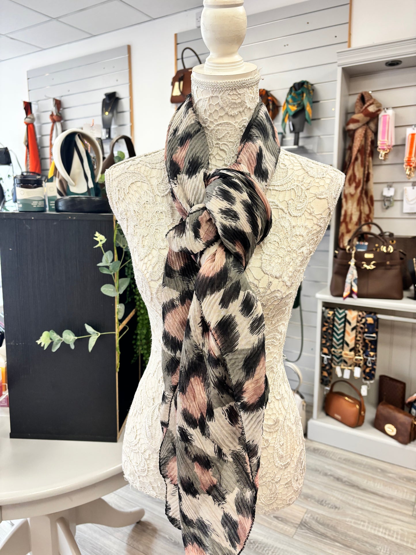 Mona pleaded animal print scarf