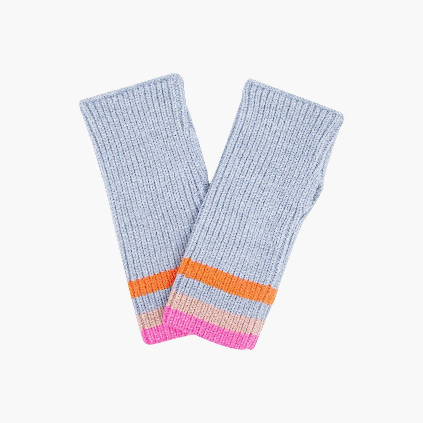 Dollie Wrist Warmers- Light Blue, Rainbow Stripe