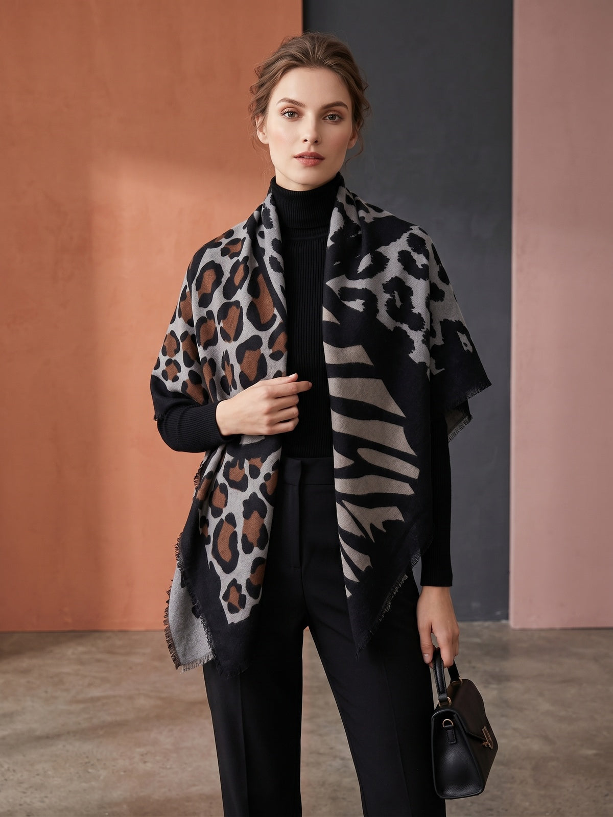 Yasmin oversized square scarf (animal print)