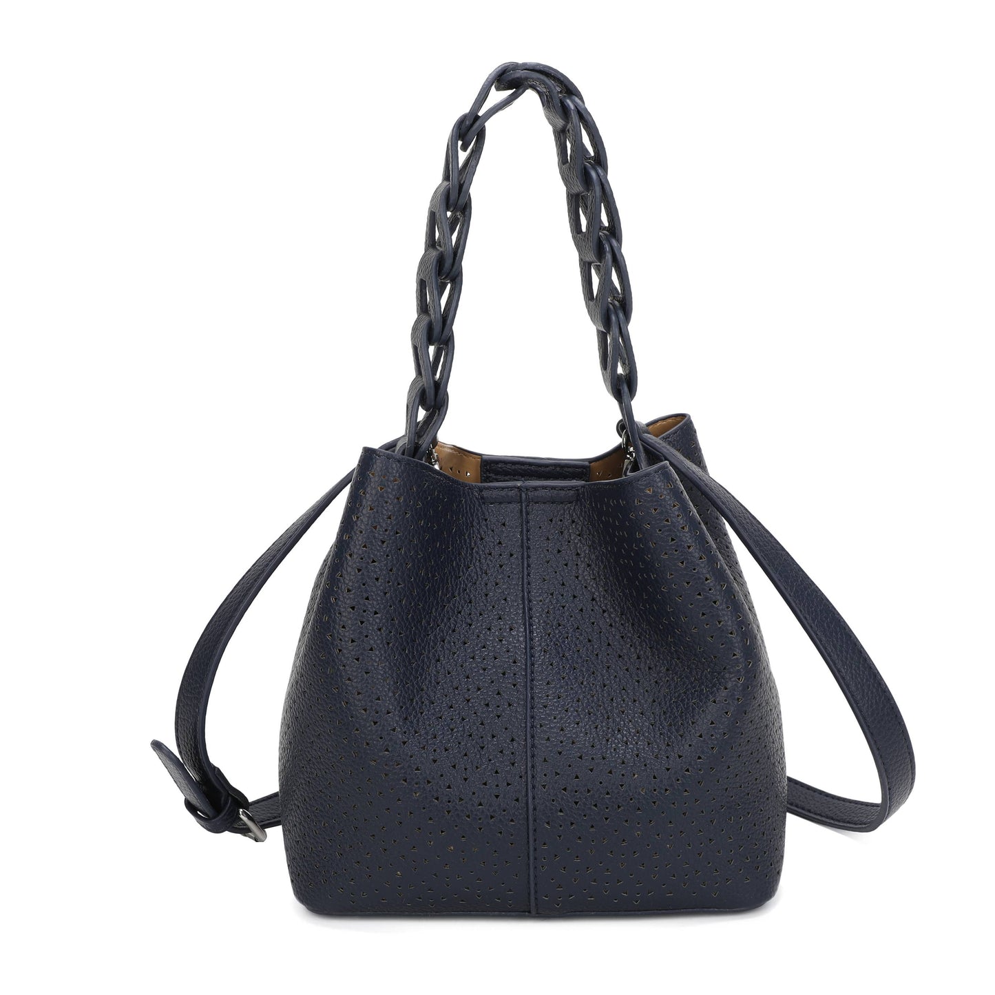 Hallie Perforated Hobo Bag with Woven Handle