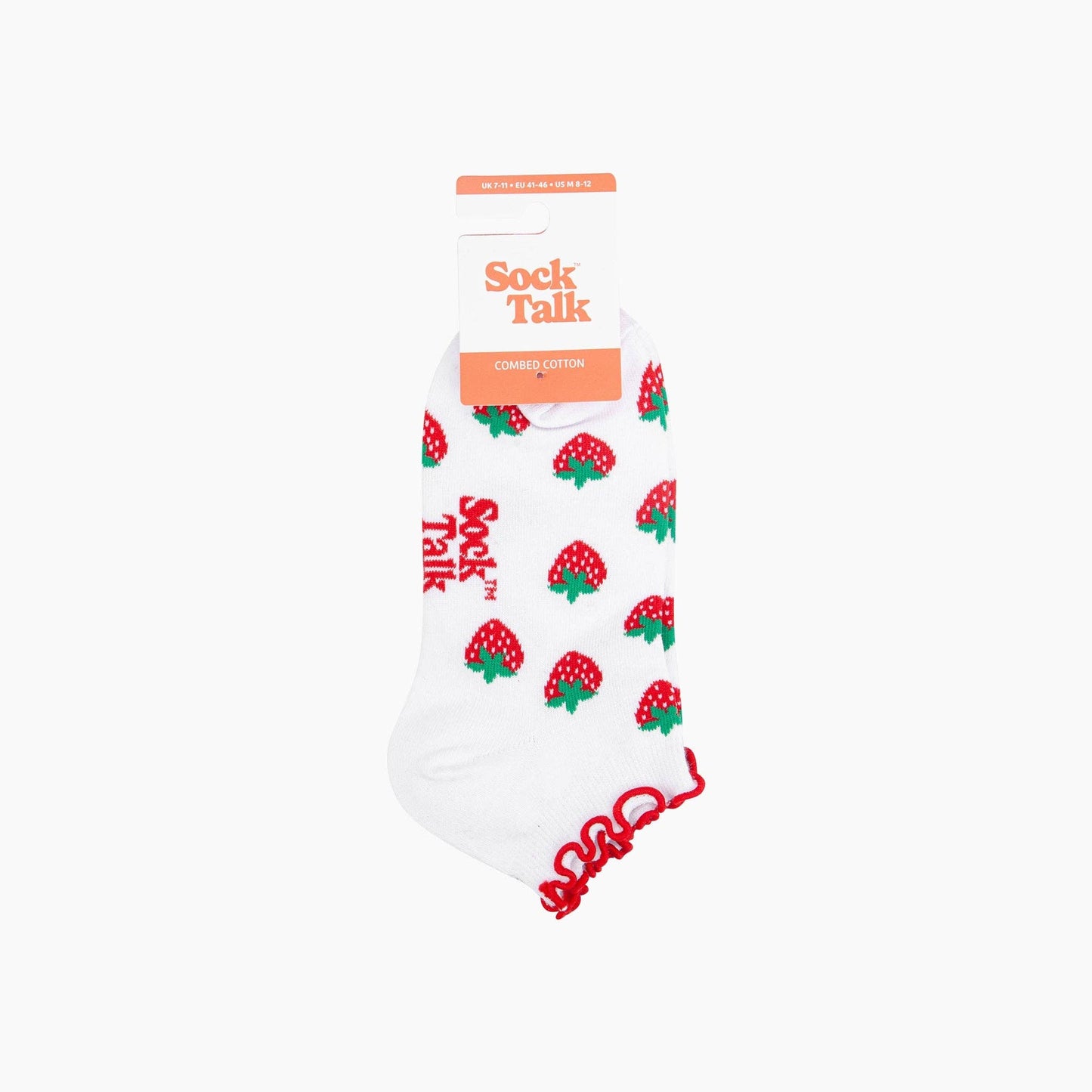 Strawberry Frilled Cuff Combed Cotton Trainer Socks in White