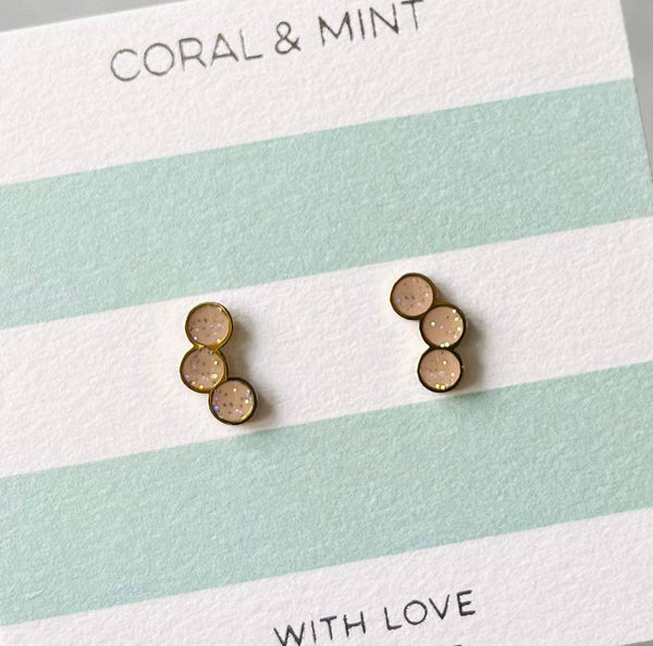Tri Circle Studs - Sparkly Sand Enamel