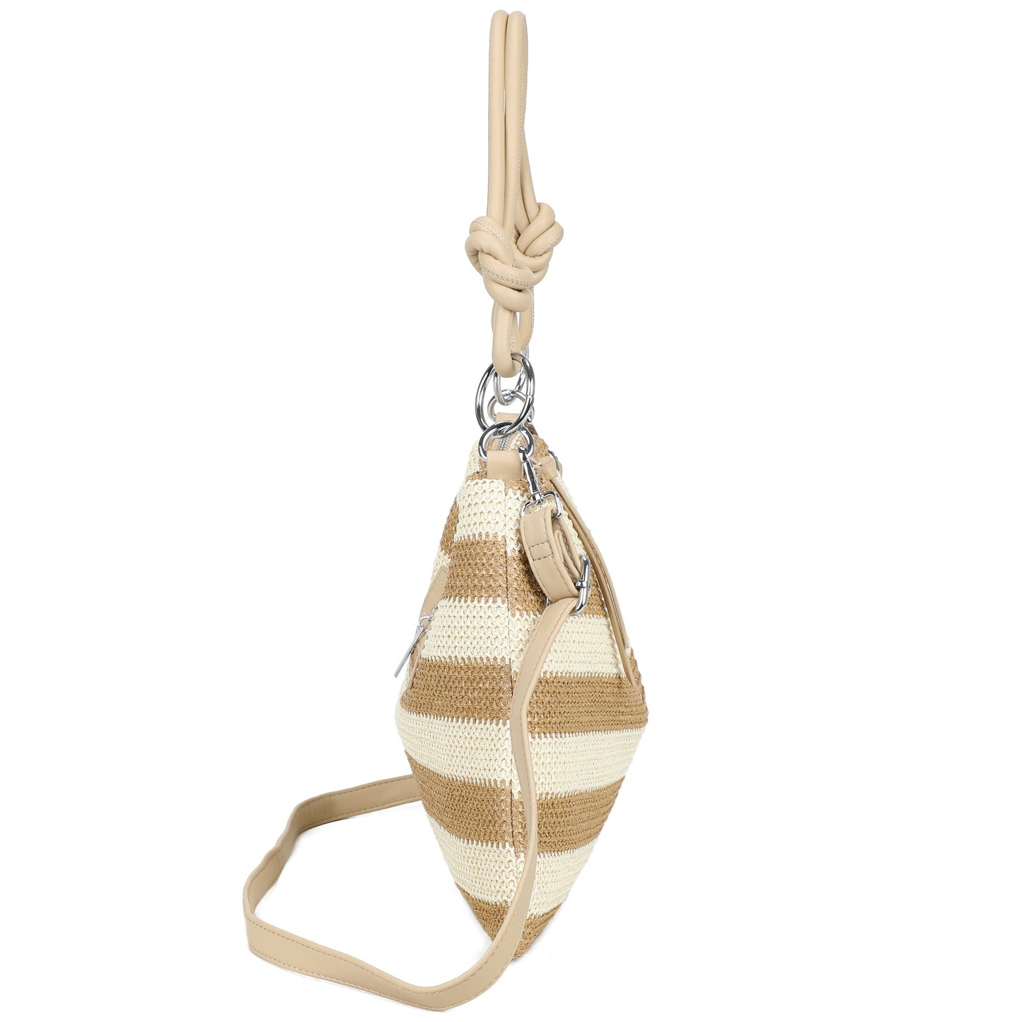 Nansy Natural Straw Stripe Shoulder Bag with Knot Handle
