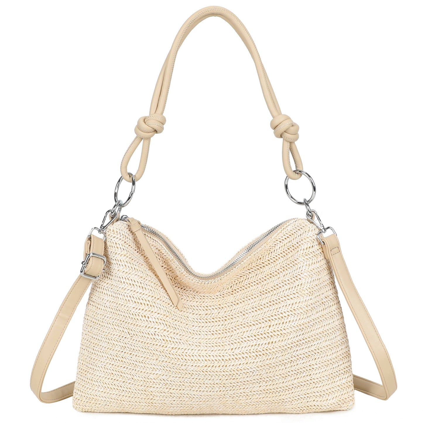 Nansy Natural Straw Stripe Shoulder Bag with Knot Handle