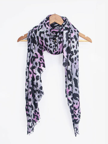 Felix Lightweight Scarf - Grey/Pink, Leopard