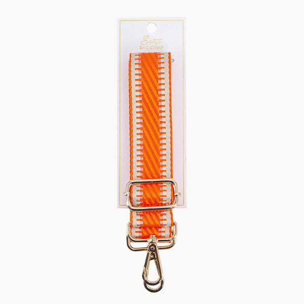 Emerson Woven Bag Strap - Orange, Striped Trim