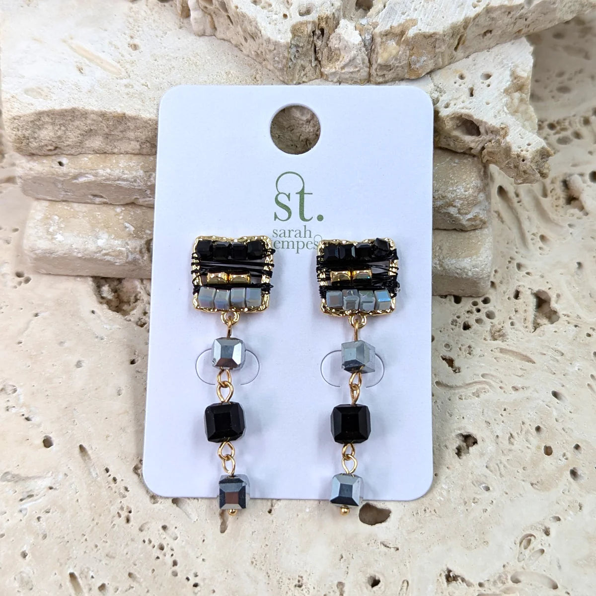 Georgia black beaded drop earrings