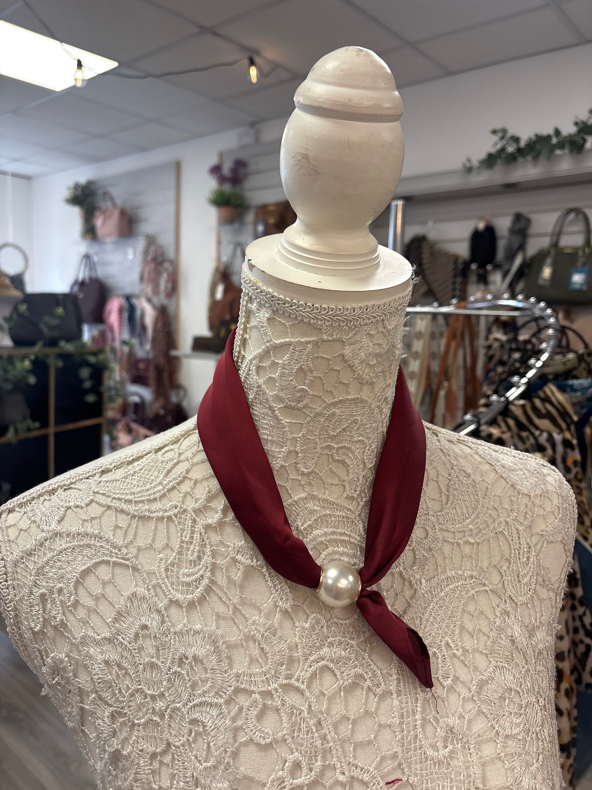 Bordeaux burgandy pearl scarf