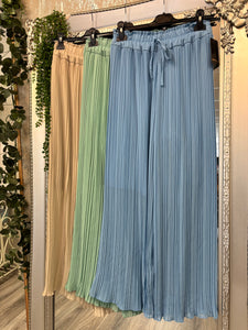 Nellie Italian Plisse Wide Leg Palazzo Trousers