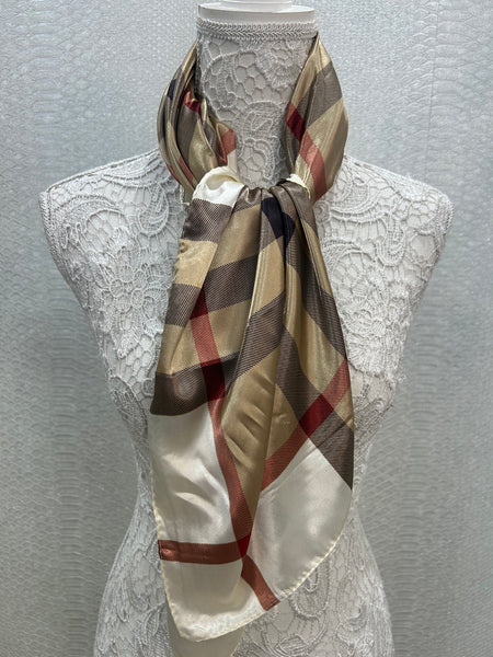 Check print square silky neck scarf