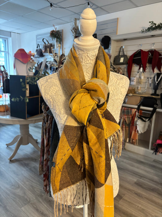 Wren Mustard mix Argyle patterned scarf