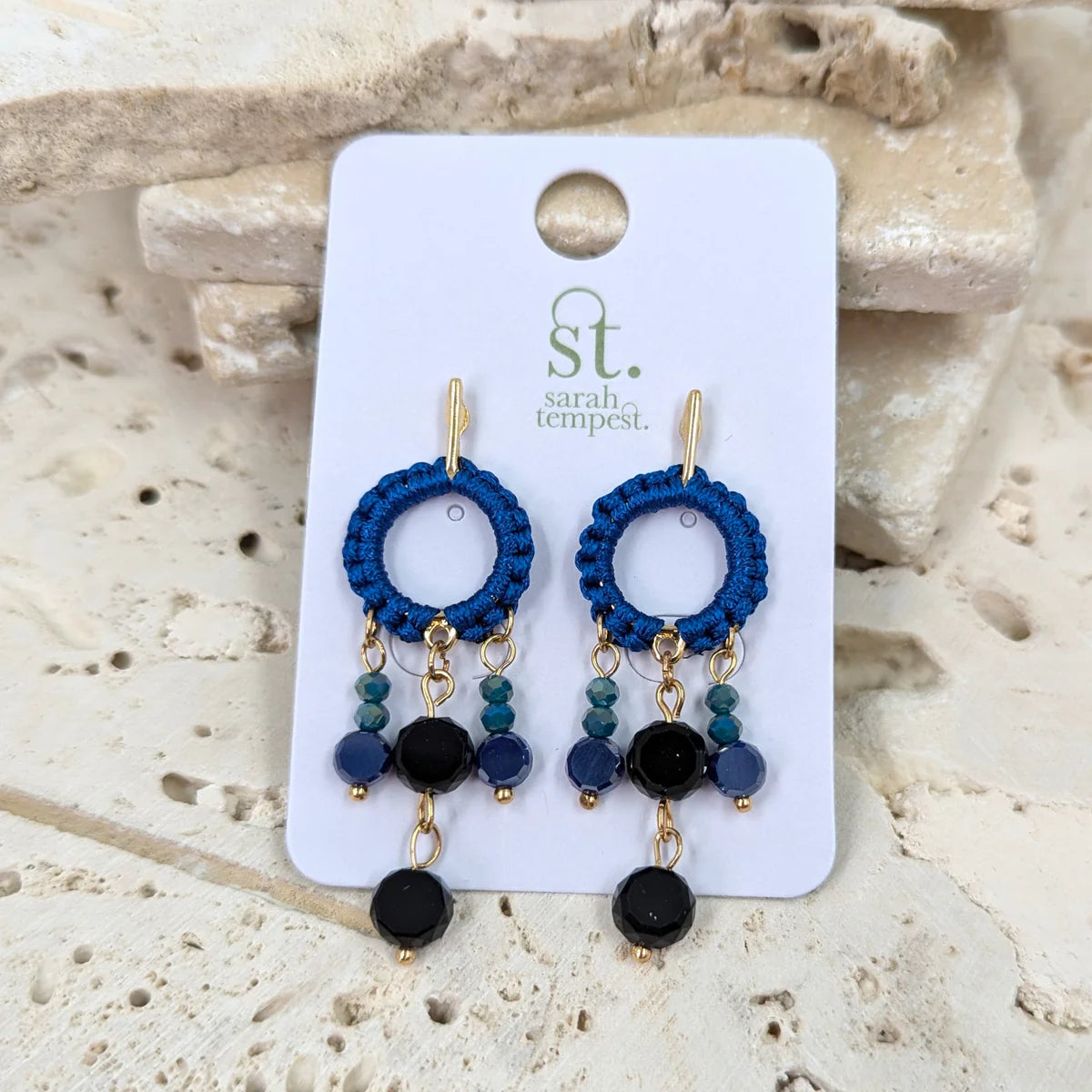 Tilly Beaded statement earrings - blue/navy
