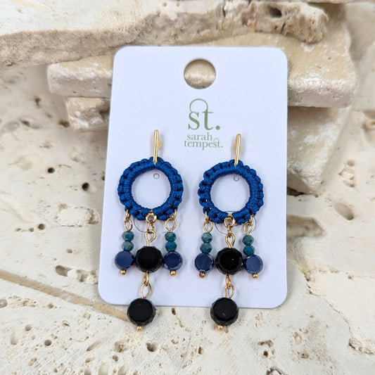 Tilly Beaded statement earrings - blue/navy