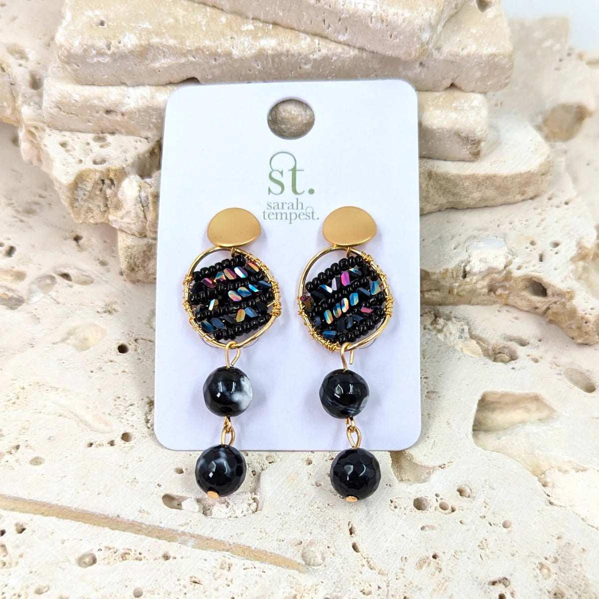 Jodie Beaded statement earrings - black/gold