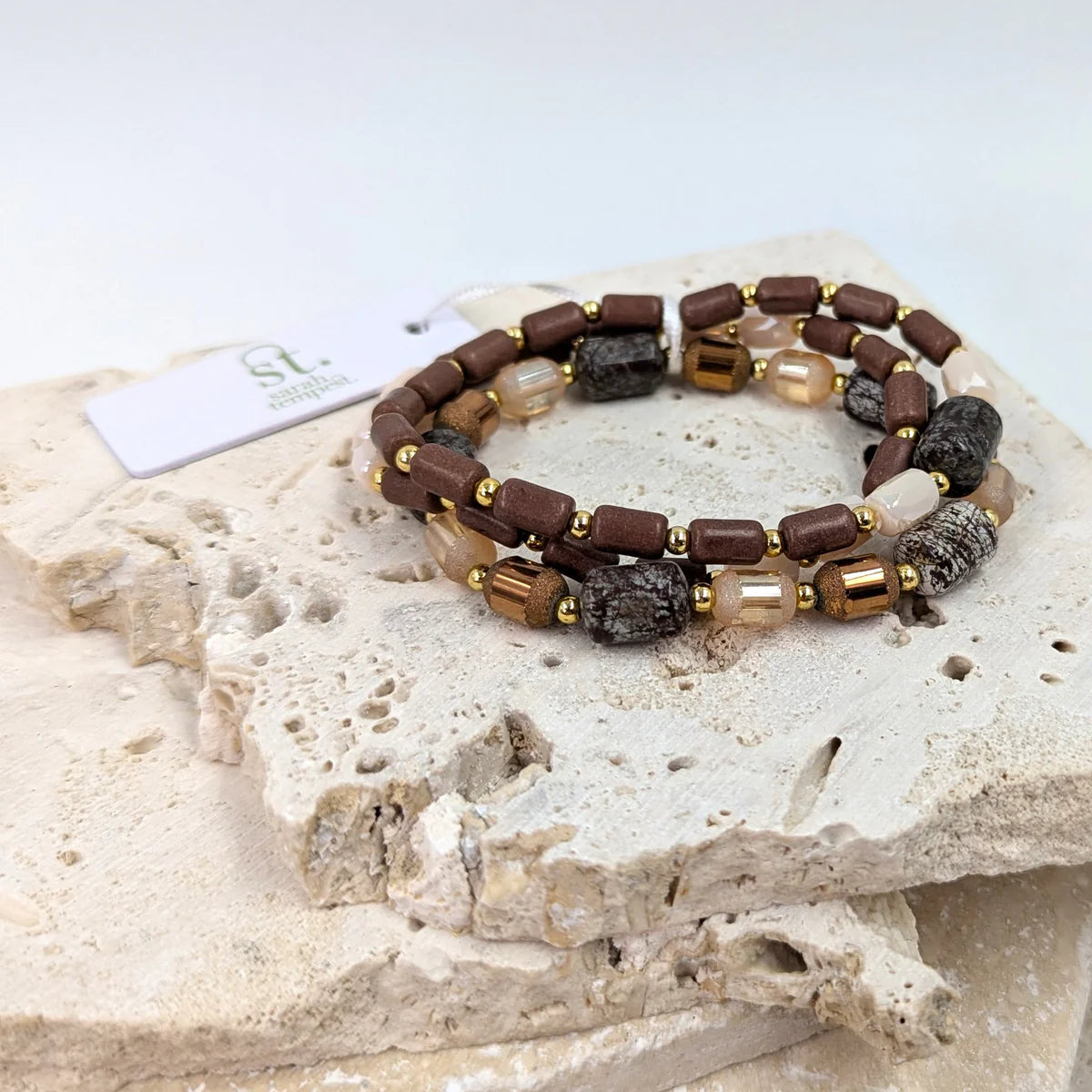 Lily Multi beaded stretchy bracelet -brown mix