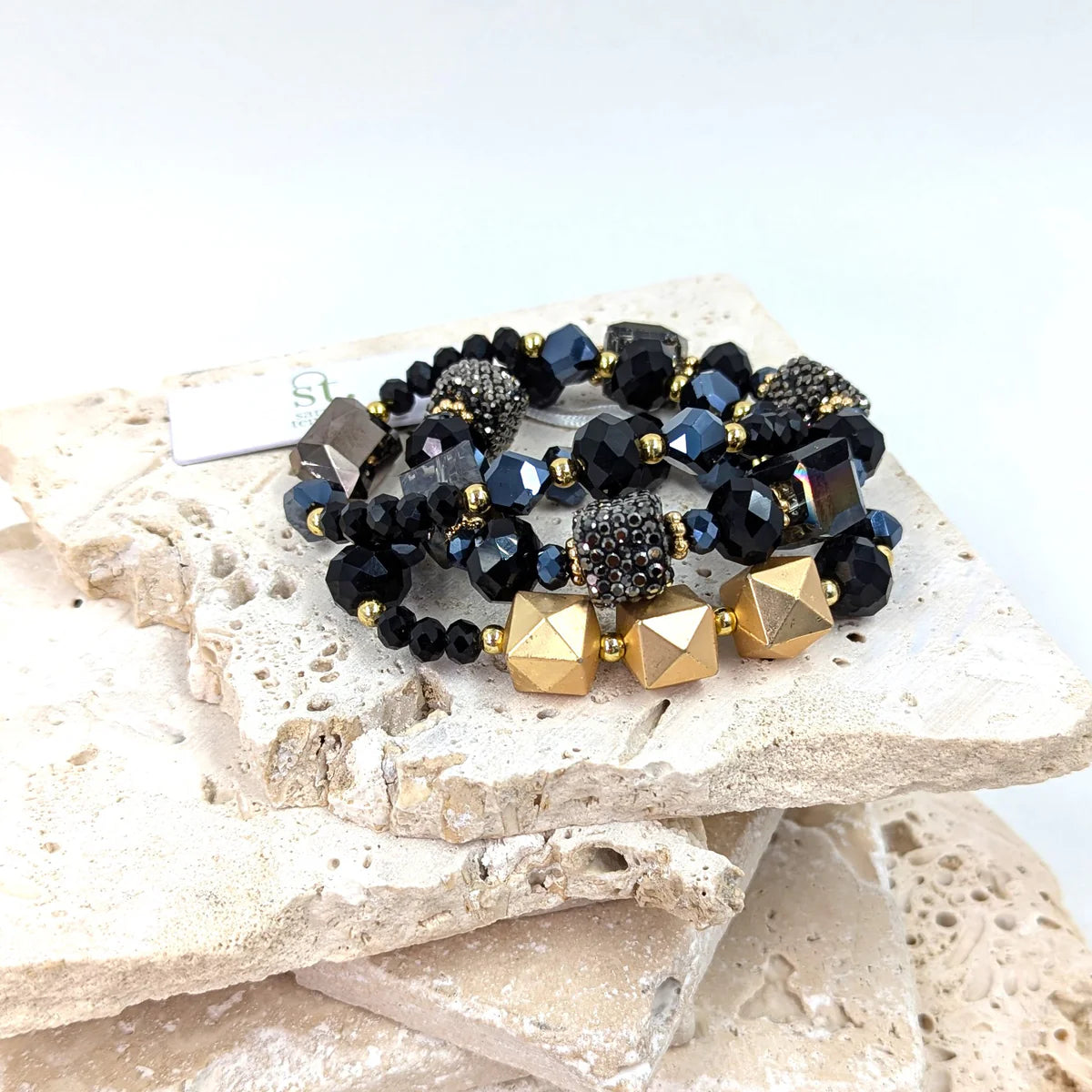 Reeva Multi beaded stretchy bracelet black mix