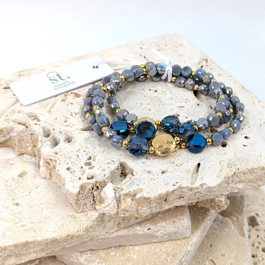 Katie Multi beaded stretchy bracelet blue mix