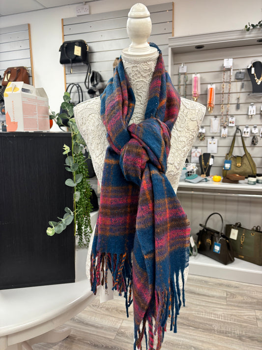 Ellie blue checked scarf
