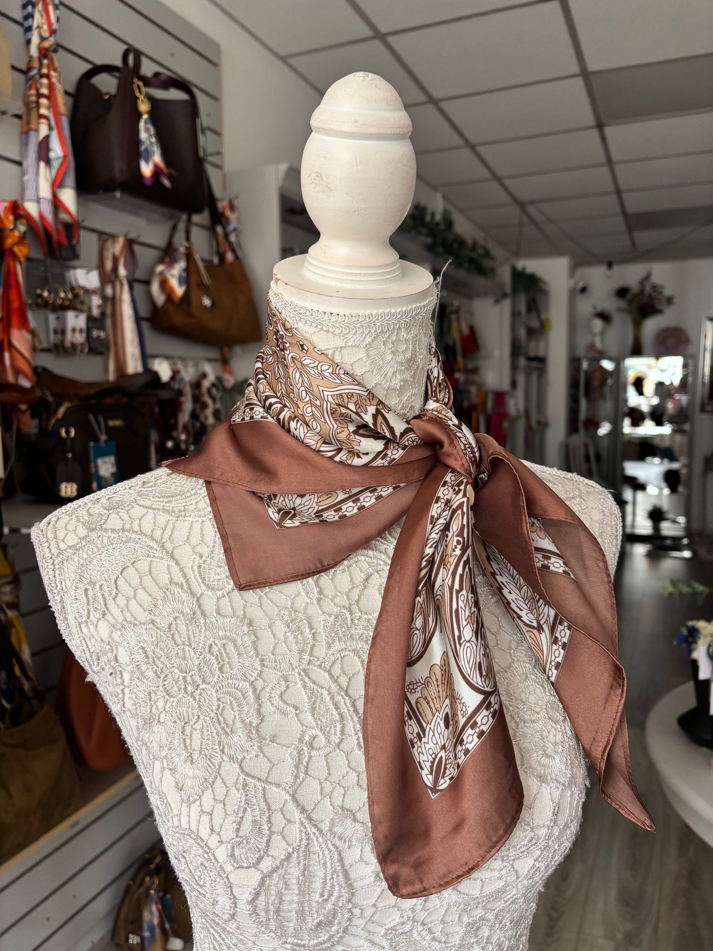 Olive Scarf touch silk 70x70 bandana pattern