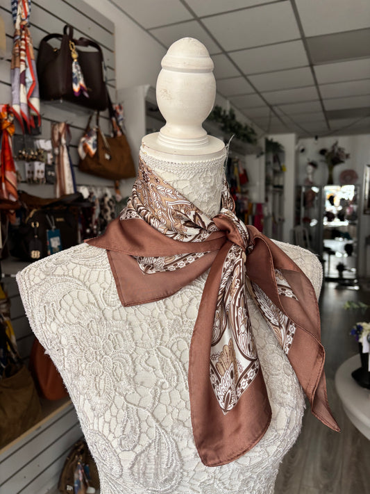 Olive Scarf touch silk 70x70 bandana pattern