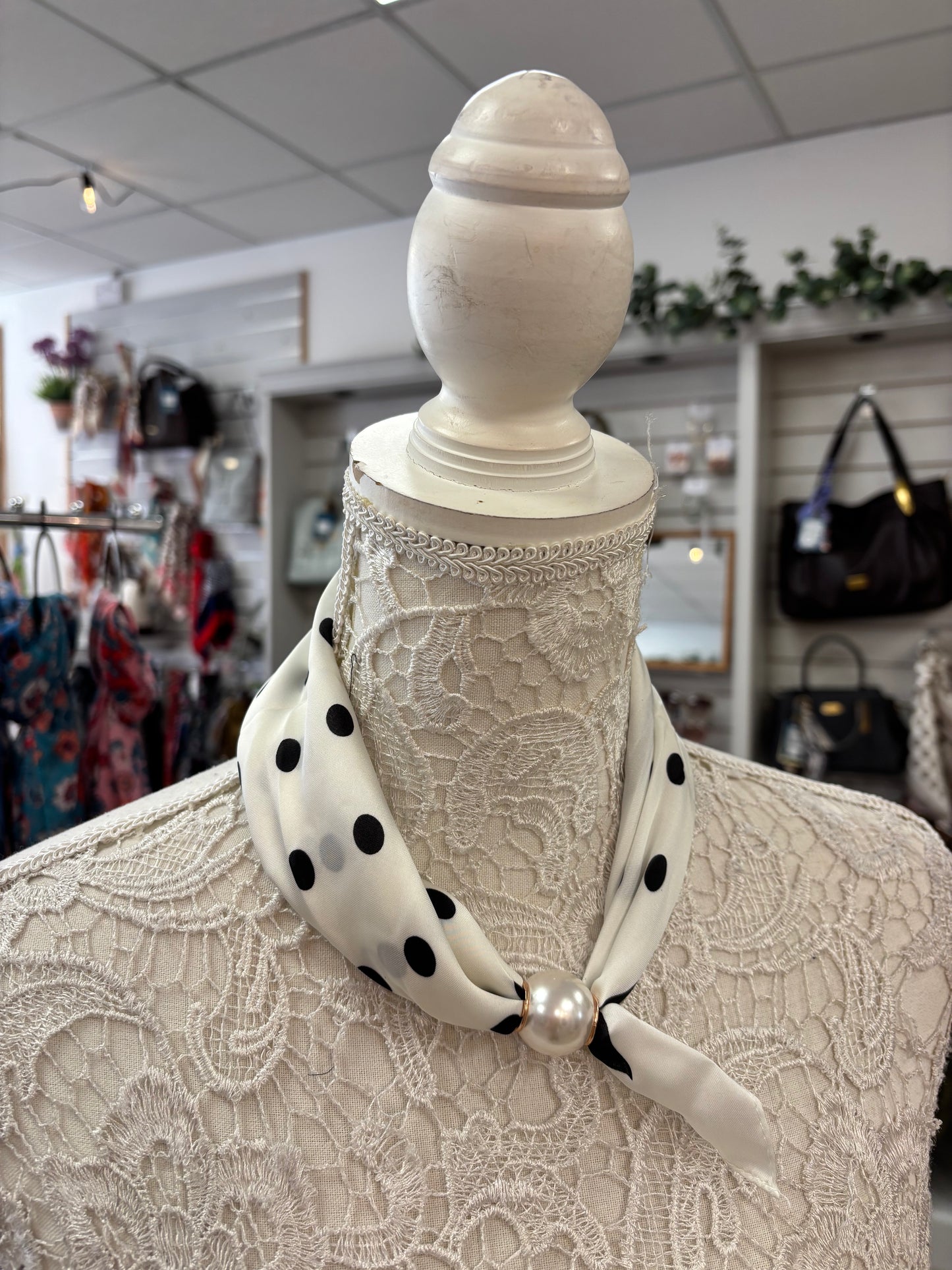Polka dot Polyester scarf with magnetic bead,