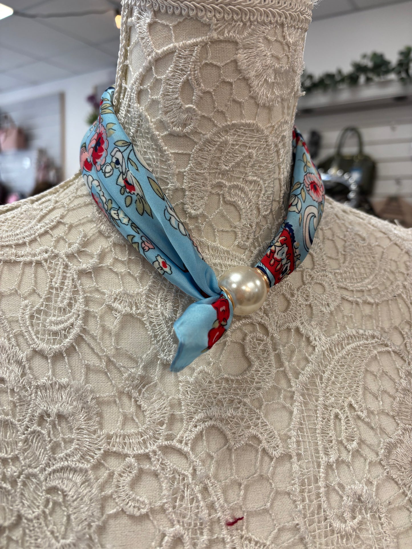 Tilly blue pearl scarf