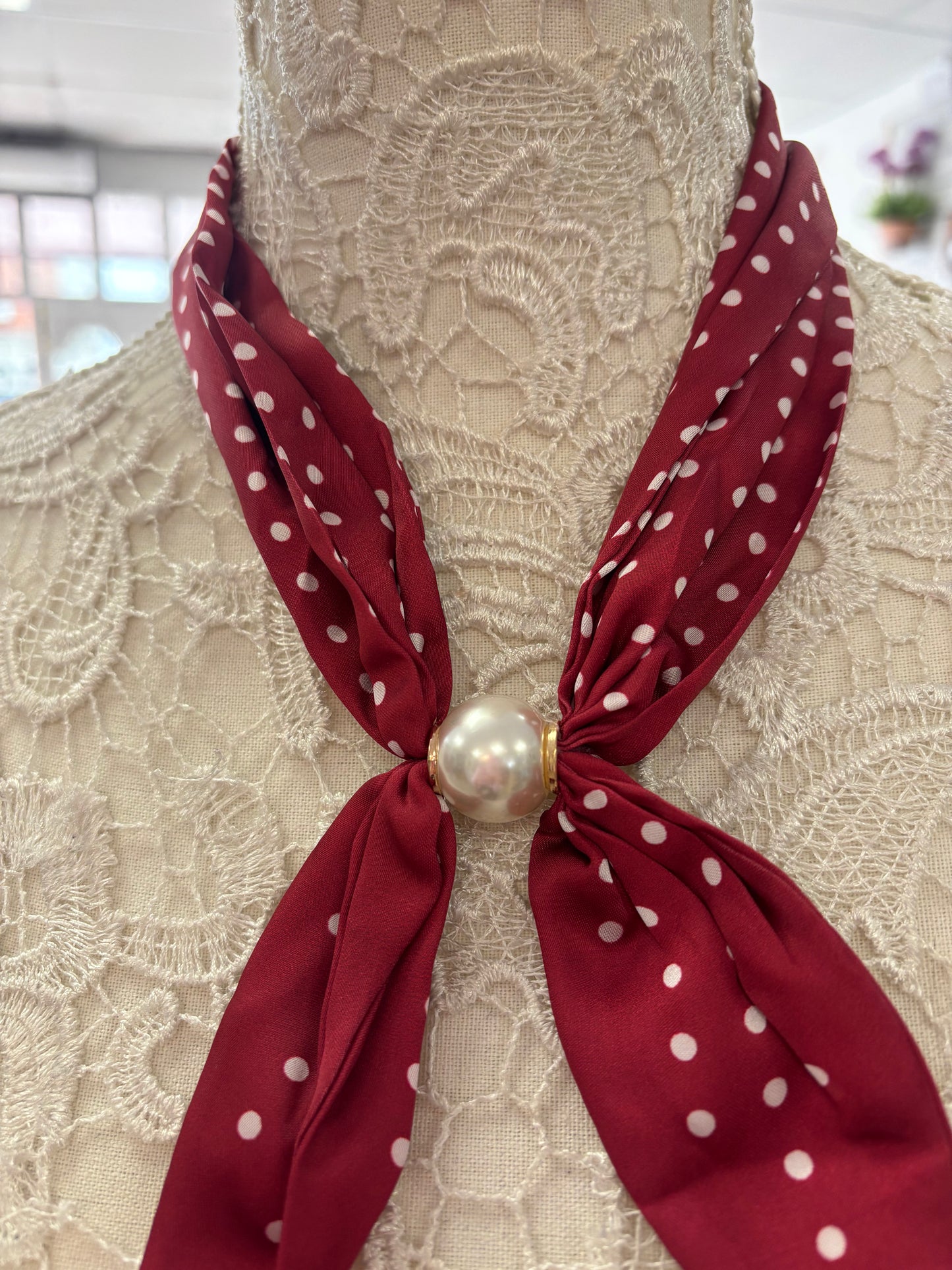 Scarlett polka dot pearl scarf