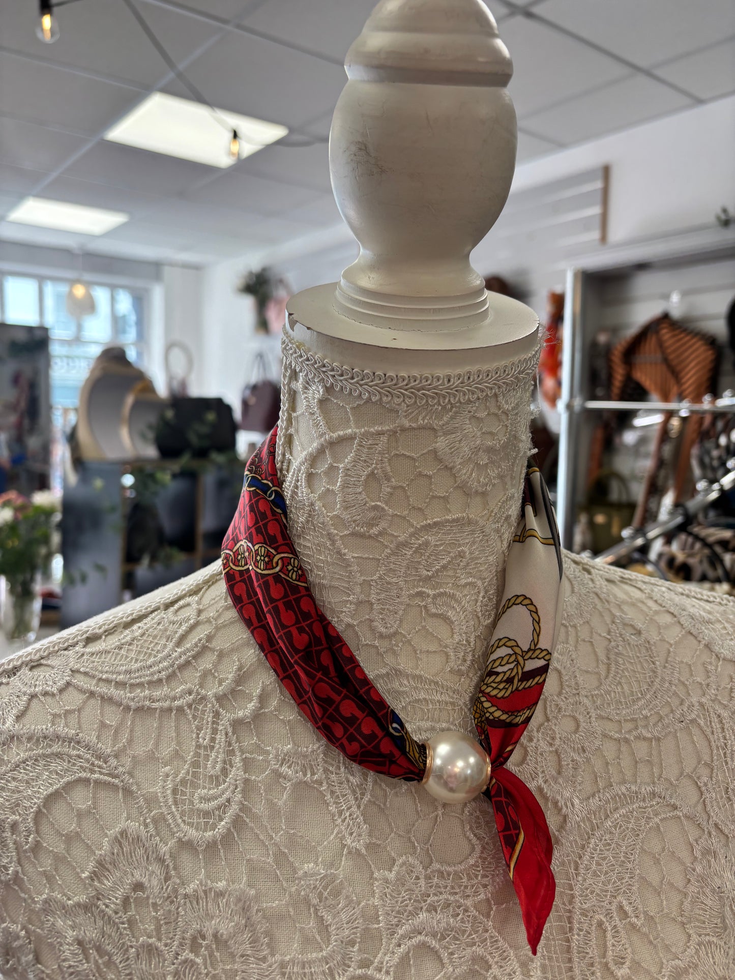 Hilary chain print pearl scarf