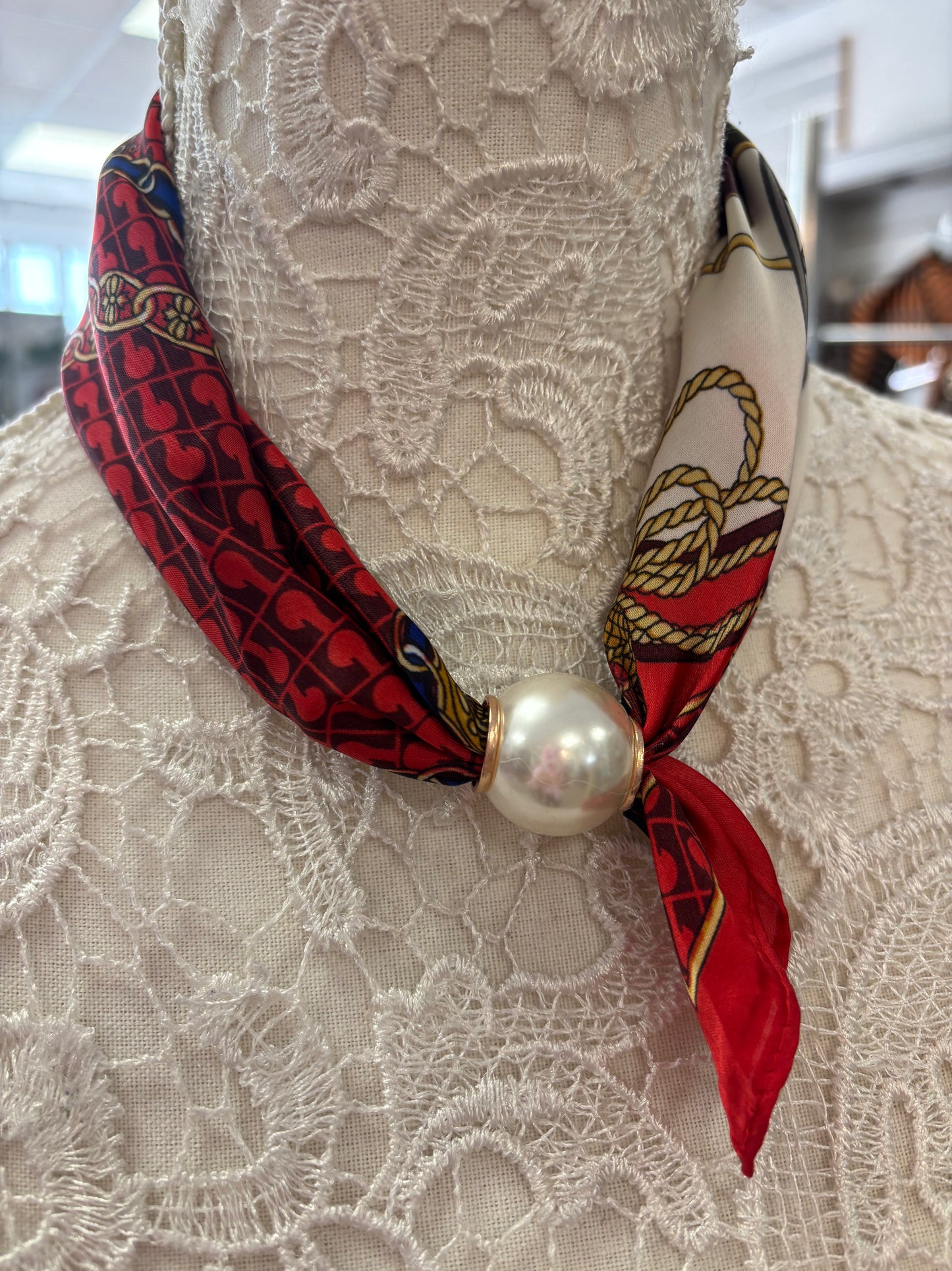Hilary chain print pearl scarf