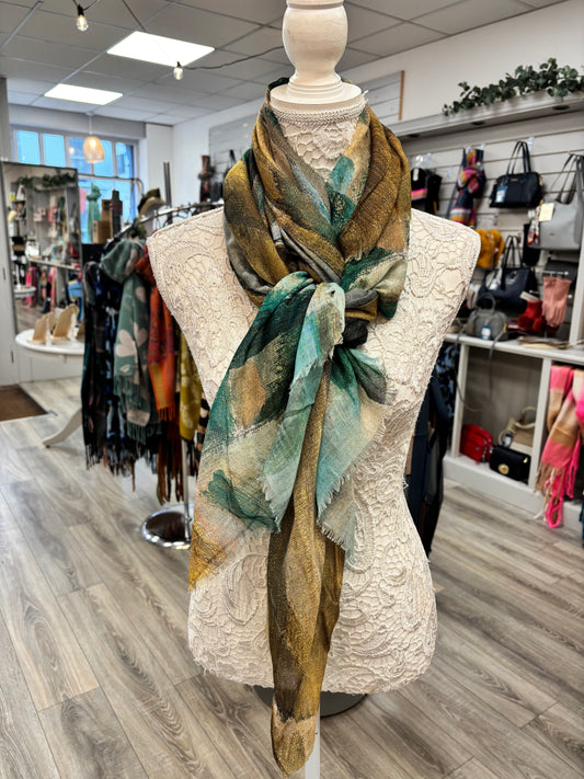 Jade brush strokes print scarf