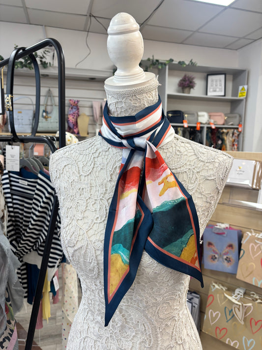Artisan colour blend silk feel scarf with ribbon finished edge