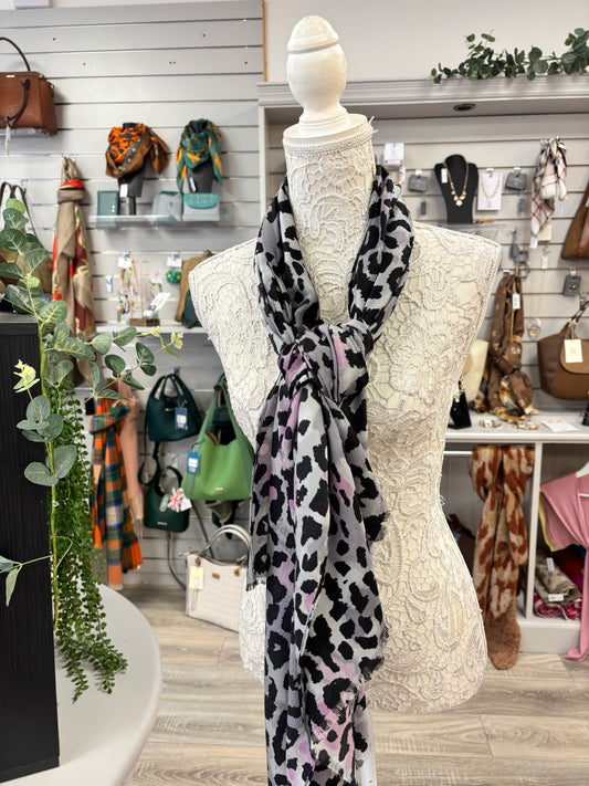 Felix Lightweight Scarf - Grey/Pink, Leopard