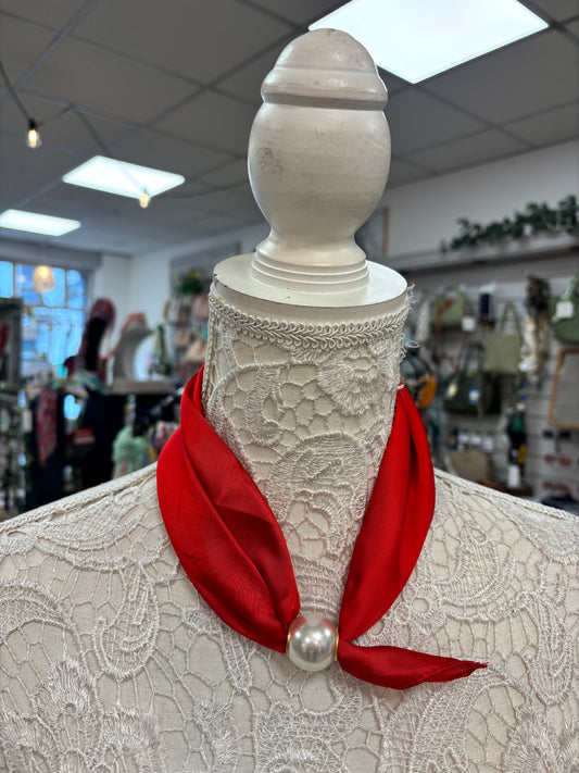 Ella plain red pearl scarf
