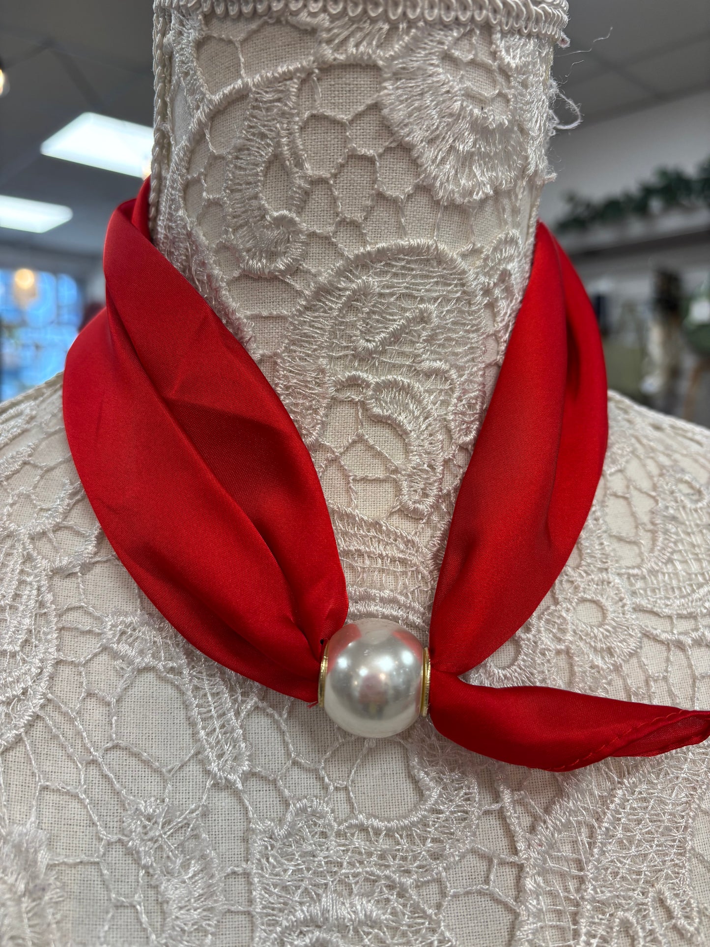 Ella plain red pearl scarf