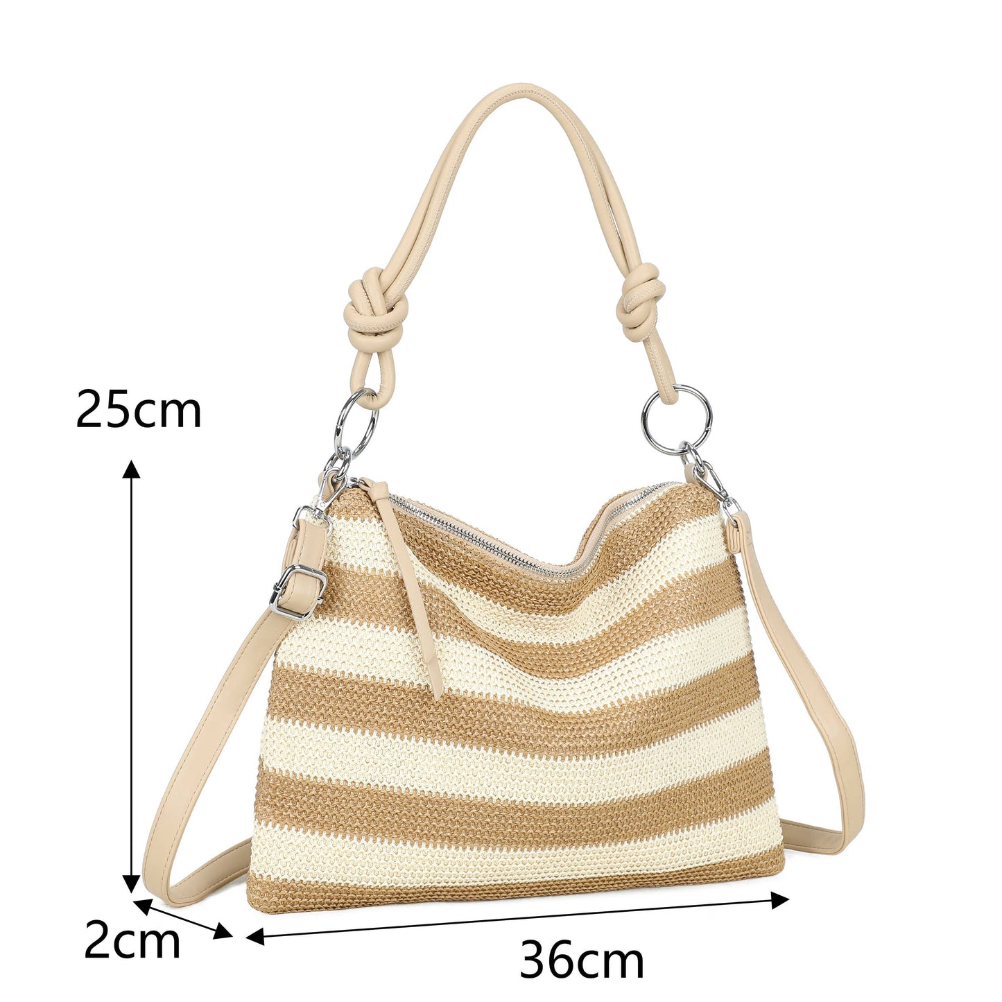 Nansy Natural Straw Stripe Shoulder Bag with Knot Handle