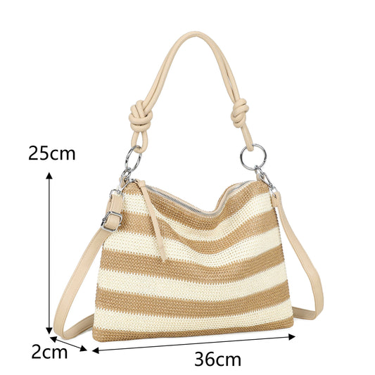Nansy Natural Straw Stripe Shoulder Bag with Knot Handle