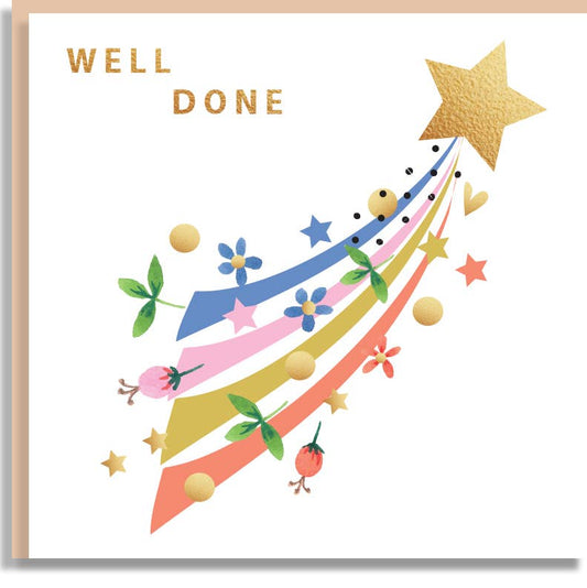 Well Done Floral Star Glitter Card