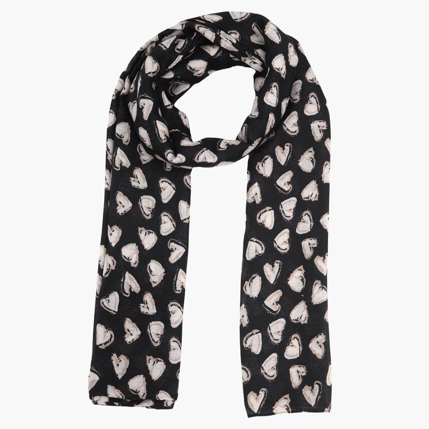 Kara Black/White Hearts Lightweight Scarf